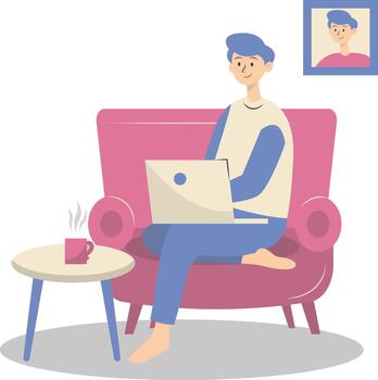 hombre trabajando desde hogar concepto en blanco antecedentes. vector