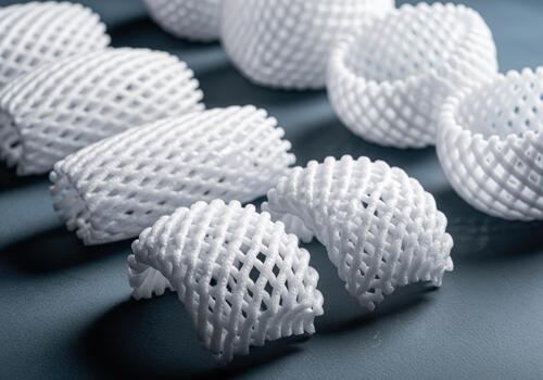 Elegant studio shot of white expanded polyethylene foam nets for fruit packaging photo