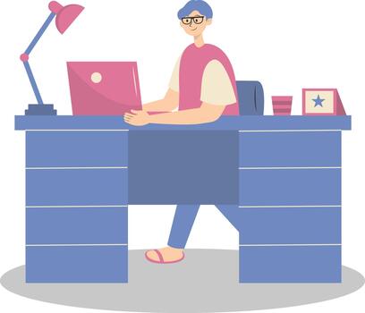 Man Working from Home Concept on Desk. vector