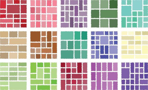 Modern digital design using glitch pixels arranged in bento grid style vector