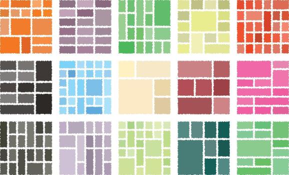 Artistic glitch pixel concept forming dynamic bento grid style layout vector