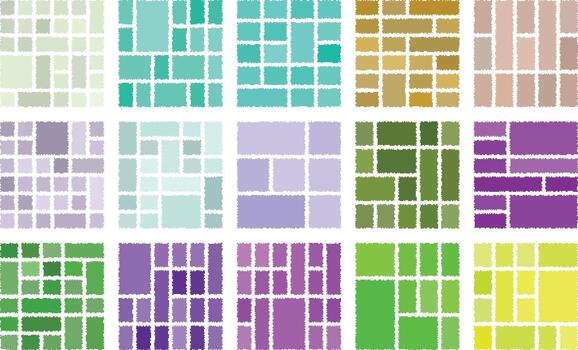 Bold glitch pixel style arranged into structured modern bento grid art vector