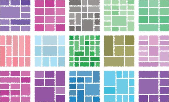 Digital aesthetics featuring glitch pixels aligned in artistic bento grid vector