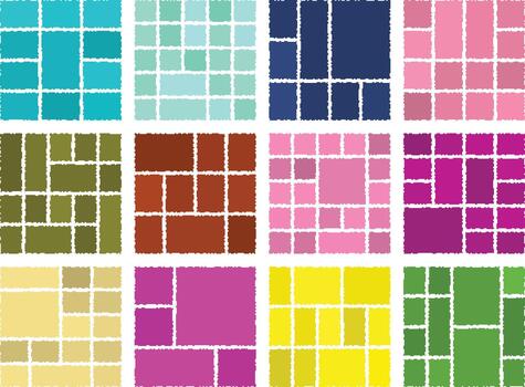 moderno resumen falla píxel formaciones arreglado dentro equilibrado bento cuadrícula diseño vector