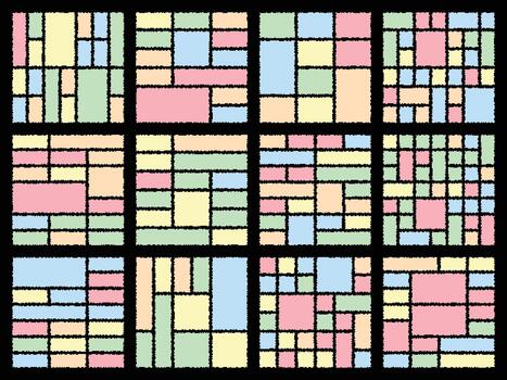 Glitch pixel digital creativity aligned into modern minimal bento grid style vector