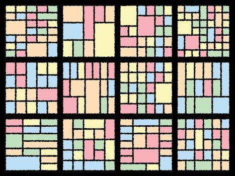 bento cuadrícula inspirado obra de arte presentando inmersivo falla píxel artístico patrones vector