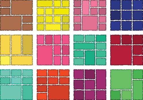 Abstract glitch pixel digital art shaped into precise bento grid composition vector