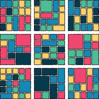 pixelado falla inspirado bento cuadrícula Arte con vibrante distorsionado visual elementos vector