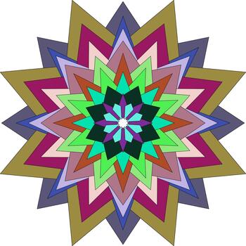 Dynamic colorful mandala flower pattern featuring expressive geometric abstract design vector