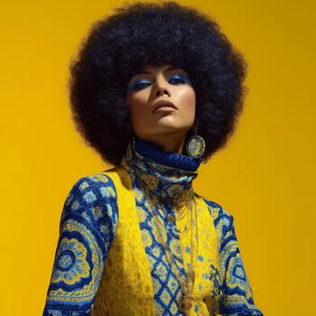 Bold Fashion Statement in Vibrant Colors With a Striking Model During a Studio Shoot photo