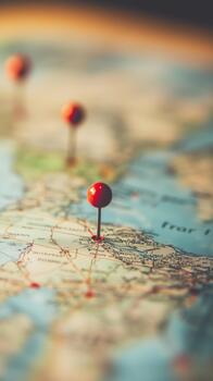 Exploring Locations With Pins on a Detailed Map of the World photo