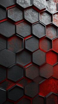 Modern Textured Wall With Hexagonal Patterns in Black and Red Color Scheme photo