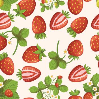 Seamless Pattern With Strawberries. Beautiful Repeating Design Featuring Ripe And Juicy Strawberries Perfect For Fabric vector