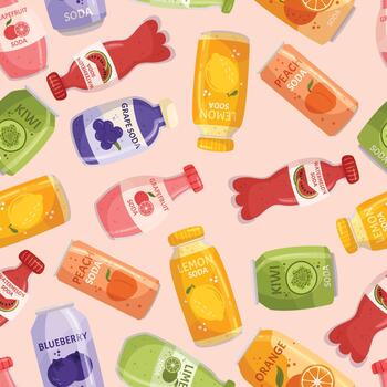 Seamless Pattern With Lemonade Bottles Is A Vibrant Design, Tile Background Featuring Various Sizes And Shapes vector