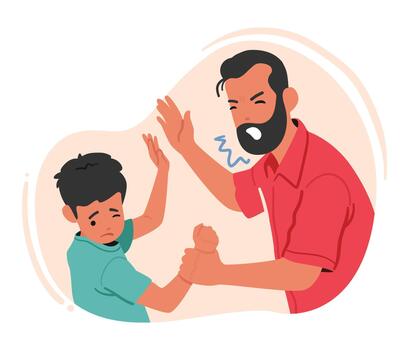 Father Scolding And Abusing Son, Reflecting A Painful And Destructive Dynamic, Causing Emotional And Psychological Harm vector