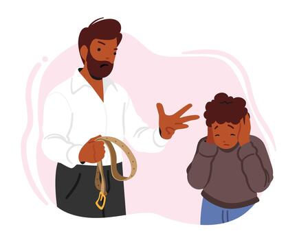 Father Character Angrily Scolding And Abusing Son In A Distressing Scene Of Conflict And Mistreatment, Illustration vector