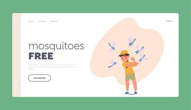 Landing Page Template with Mosquitoes Bite Kid Causing Red Bumps, Itching, And Swelling. It Can Also Lead To Allergy vector