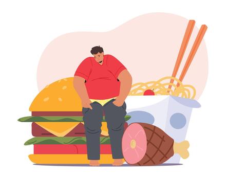 Overweight Man Struggles To Close Undersized Pants Due To Excessive Girth, Need For Proper Fitting Attire vector