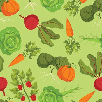 Seamless Pattern Featuring A Variety Of Vibrant And Colorful Vegetables, Creating A Lively And Engaging Design vector