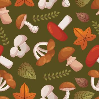 Lush Forest Mushrooms Seamlessly Repeated In A Pattern, Creating A Captivating And Nature-inspired Design vector