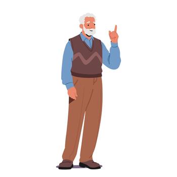 Experienced Senior Man Hand Pointing With Authority And Precision, Old Character Conveying Knowledge vector