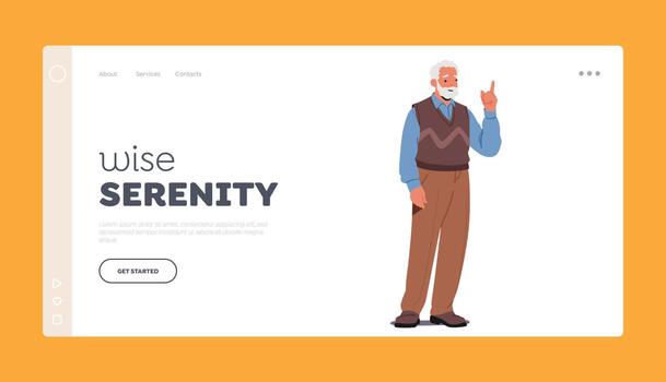 Wise Serenity Landing Page Template. Experienced Senior Man Hand Pointing With Authority And Precision vector