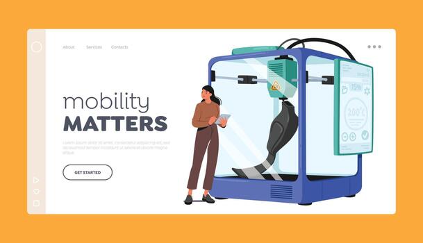 Prosthetic Innovation Landing Page Template. Expert Character Control Prosthesis Subjected To High-temperature Test vector
