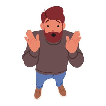 Surprised Man's Face With An Upward Gaze, Captured From A Top View, Expressing Astonishment Or Shock vector