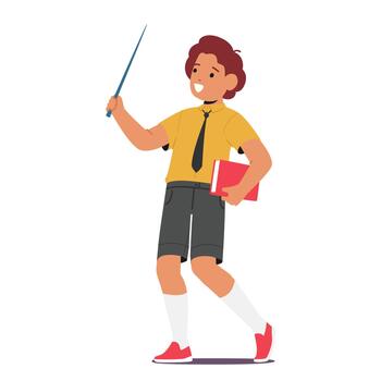 Studious Schoolboy Holding Books And A Pointer, Ready To Learn And Engage With Knowledge In The Classroom vector