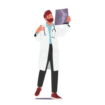 Skilled Male Doctor Character Analyzing An X-ray Image With Expertise And Precision, Utilizing Medical Knowledge vector