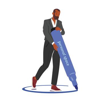 Man Drawing Circle Around Himself, Creating A Personal Boundary, Asserting Presence, Delineating Space vector