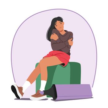 sentado mujer rodeado por círculo, creando un sentido de unidad y conexión, hembra personaje encuentra consuelo vector