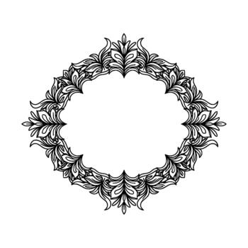 Elegant oval outline decorative flourish frame with intricate botanical leaf patterns vector