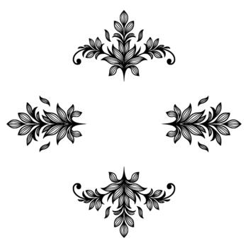 Elegant ornate floral scrollwork designs with intricate leaf patterns and swirling tendrils arranged symmetrically vector