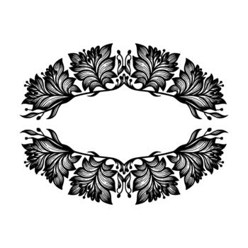 Ornate symmetrical floral border with intricate leaf patterns and delicate flower buds creating an elegant oval frame vector