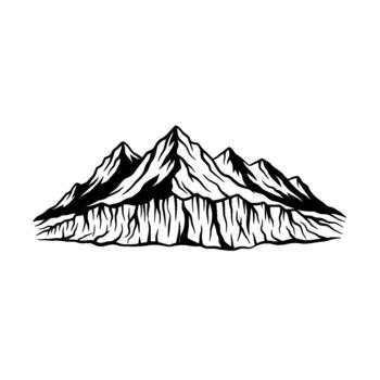 Striking illustration of a jagged mountain range with sharp peaks and detailed texture rendered vector