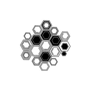 A striking abstract geometric featuring a cluster of interconnected hexagonal shapes with some cells filled in solid and others outlined with fine lines vector