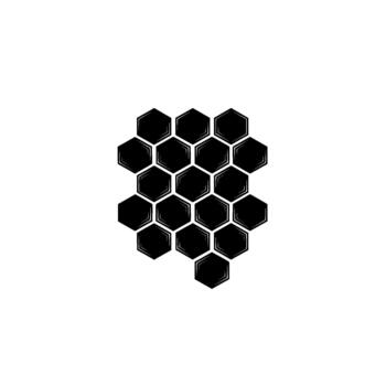 A stark illustration of a cluster of interlocking dark gray hexagons forming a honeycomb pattern vector