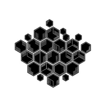 Abstract geometric pattern of interconnected hexagonal prisms creating a honeycomblike structure with layered depth vector