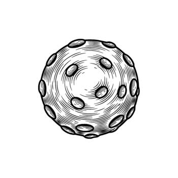 detallado xilografía estilo ilustración de un esférico objeto con cráter me gusta muescas y concéntrico circular eclosión patrones vector