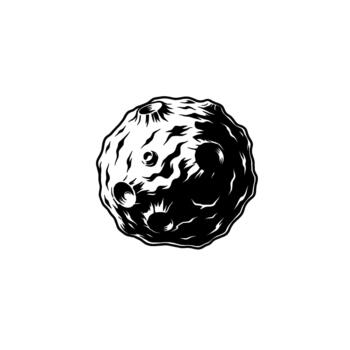 A striking illustration of a heavily cratered spherical celestial body with dramatic shading and sharp edges vector