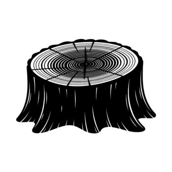A striking silhouette of a cross section of a tree stump with distinct concentric growth rings and radiating lines isolated vector