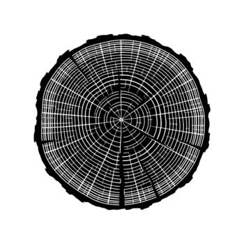 Striking illustration of a silhouette of a tree ring cross section with detailed growth patterns isolated vector