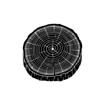 un rígido grabado en linóleo estilo ilustración de un cruzar sección de un árbol maletero demostración concéntrico crecimiento anillos y radial líneas vector