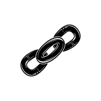 A bold illustration of two interlocking chain links with thick outlines and subtle shading isolated vector