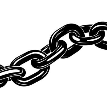 A detailed illustration of a strong metal chain with thick links rendered in a high contrast silhouette style vector