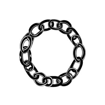 A bold stylized circular frame constructed from thick interconnected oval chain links vector