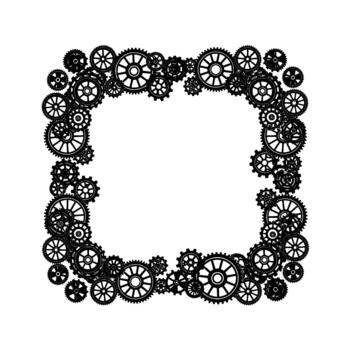 A complex border composed of an assortment of interconnected mechanical gears and cogs vector