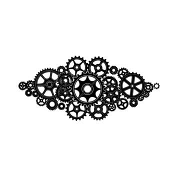 stylized illustration of interlocking gears and cogs forming a complex mechanical arrangement vector