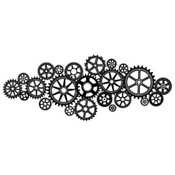 A detailed arrangement of various sized interlocking mechanical gears forming a complex industrial background isolated on vector